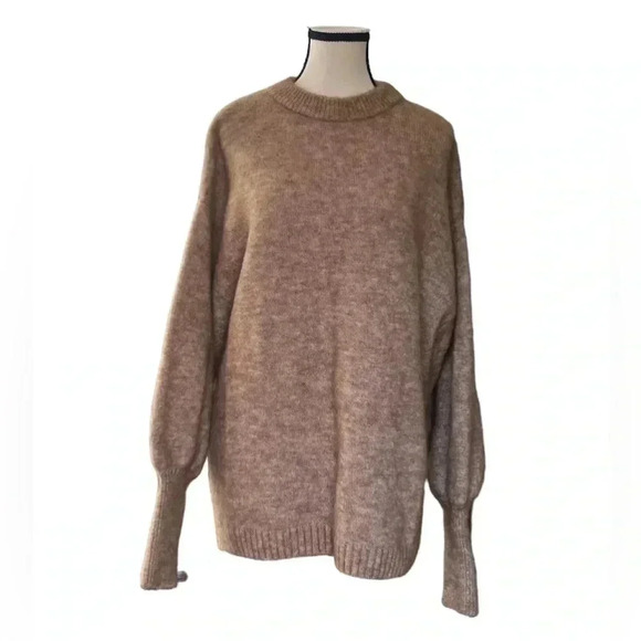 Mohair-Wool Blend women’s Crewneck  Oversized Sweater ballon sleeves Sz 10 - Picture 1 of 15